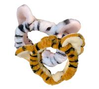 Uonlytech Cerchietto il Viso Donna in Peluche Orecchie da Tigre, Elastico Estensibile, 2 Pezzi, per Lavare Viso e Maschera