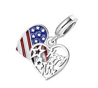 Uonlytech Charm Ciondolo Cuore Bandiera Americana in Argento Smaltato Colorato Decorazione Pendente per Bracciale Accessorio Leggero e Resistente Regalo Festa per Amici e Famiglia
