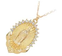 Uonlytech Collana Ciondolo Maria da Donna in Metallo Dorato Strass Gioielli Religiosi Eleganti per Abbinamento Quotidiano e Regalo per Mamma o Moglie