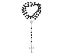 Uonlytech Collana Rosario per Donna Perline di Vetro Nero, Ciondolo a Croce di Gesù in Lega, Design Elegante e Resistente, Accessorio Religioso Quotidiano