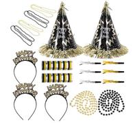 Uonlytech Decorazioni Capelli e Accessori Capodanno Kit Completo con Cappelli Carta Collana Perline e Soffietti per Feste