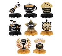 Uonlytech Decorazioni per pensionamento 8 Pezzi, centrotavola di Carta a Nido d’Ape Nero Oro, Ornamenti creativi per Feste di pensionamento e riunioni familiari