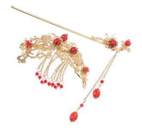 Uonlytech Fermagli per Chioma Pendenti a Nappa Stile Cinese e Set 2 Pezzi per Rosso in Lega a Forma di Fiore Accessori Retrò Eleganti per Banchetti e Vita Quotidiana Banchetti Vita Quotidiana