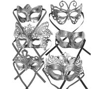 Uonlytech Maschera Veneziana Vintage Argento 6 Pezzi Set Maschere da Ballo da Festa Cosplay Maschera Antica Leggera per Carnevale Halloween e Eventi Cosplay Donna