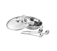 Uonlytech Pentola Hot Pot in Acciaio con Doppio Scomparto e Cucchiaio Manico Antiscottatura Multiuso per Cucine Induzione Completo per Zuppe e Minestre Doppio Sapore