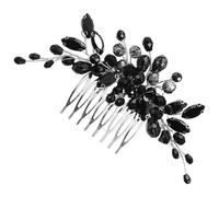 Uonlytech Pettine Laterale per Chioma da Sposa in Cristallo Nero Strass Scintillanti, Accessorio Decorativo Elegante per Matrimoni e Feste, Compatibile Vari Tipi di Chioma
