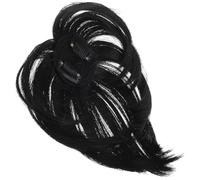 Uonlytech Pezzo di Parrucca Donna Nero in Fibra Chimica, Leggero e Facile da Applicare, Topper Chioma per Aumentare Volume, per Party e Lavoro