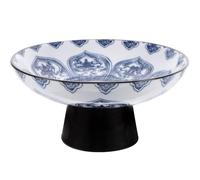 Uonlytech Portafrutta in Ceramica Azzurra su Piede per Tavola e Cucina
