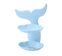Uonlytech Portasapone senza Foratura a Forma di Coda di Pesce Doppio Strato in Plastica Blu Facile da Installare da Muro per Bagno e Cucina