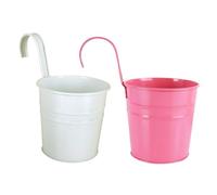 Uonlytech Secchi Decorativi in Ferro Bianco per Fiori Finti da Appendere 2 Pezzi per Balcone e Ringhiera Stile Campagna