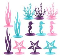 Uonlytech Set 12 Pezzi Decorazioni Centrotavola a Tema Oceano in Feltro Multicolore, Ornamenti da Tavolo Sirena, Cavalluccio Marino e Coralli, Accessori per Festa di Colore Colore Casuale