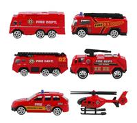Uonlytech Set 6 Pezzi Camion Pompieri Giocattolo in Lega a Traino, Macchina Simulazione Auto, Controllo Inerziale, Regalo Festa e Collezione Stile Casuale