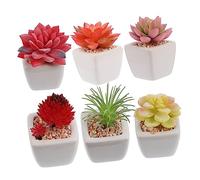 Uonlytech Set 6 Piante Grasse Artificiali Facili da Mantenere in Ceramica e Pvc, Bonsai Succulenti Finti senza Annaffiatura per Decorazione Casa e Ufficio
