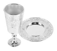 Uonlytech Set Coppa del Kiddush con Piattino in Lega di Zinco per Feste Shabbat, Tazza Rituale Sacra Ebraica di Gerusalemme, Decorazione Religiosa per Cerimonie e Tradizioni Ebraiche