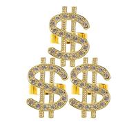 Uonlytech Set da 3 Anelli Decorativi a Forma di Anello D'oro Tempestato di Diamanti, Accessori per Spettacoli Teatrali e Oggetti di Scena Film, Anelli Hip Hop per Feste e Maschere