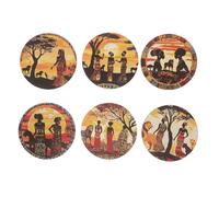 Uonlytech Set di 6 sottobicchieri in legno a tema tribale africano, con | Sottobicchieri da 10 cm, portabevande in legno per tavolo, ispirati all'Africa, per tè o caffè, oggetto da collezione.