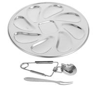 Uonlytech Set Piatti per Ostriche in Acciaio Inossidabile, Vassoio da Portata Multifunzionale per Ristoranti e Uso Domestico, Forchetta e Pinza per Barbecue e Servizio di Mare