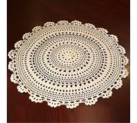 UOOOM 2 centrini fatti a mano all'uncinetto, tovaglia cava rotonda in cotone pizzo tovagliette con motivo floreale (beige, diametro 25 cm)