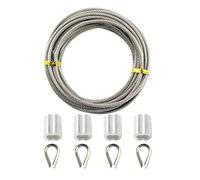 UOOOM 5 Metri Cavo in acciaio INOX, Diametro 3 mm (Compreso 0,5 mm il rivestimento in PVC), Kit con 4x M3 304 ditale in acciaio inossidabile e 4x Alluminio Manicotti