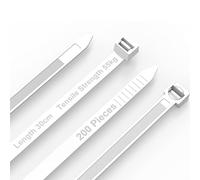 Uootach 200 Pezzi Fascette Fermacavi Nylon, 7.6mm*300mm Fascette Stringicavo anti UV, durevole e robusto resistenza alla trazione di 55 kg, Per la gestione dei cavi, tasche di fissaggio-Bianco