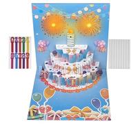 Uootach Biglietto di Compleanno, Torta di 3D Biglietti Auguri Compleanno con Musica e Luci, Pop Up per compleanno, Biglietti Spegnere le Candele LED per uomini Donne Padre Madre Amante Bambini.