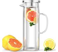 Uootach Caraffa 1.5L, con coperchio, Trasparente e resistente al calore borraccia in vetro borosilicato, perfetta per latte, succhi di frutta, caffè o acqua calda