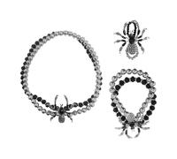 UOPJDD 1 Anello, 1 Collana E 1 Braccialetto, Gioielli A Tema Ragno, Gioielli Gotici, Gioielli di personalità Punk.