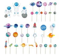 UOPJDD 4 Set di Inserti per Carte A Tema Pianeta E 3 Pezzi Ornamenti Astronauti, Decorazioni per Torte, Forniture per Feste di Compleanno A Tema Spaziale.