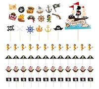 UOPJDD 54 Pezzi di Inserzione di Carte per Pirata, 1 Pezzo di Bandiera di Carta, Topper per Torta di personalità Creativa, Accessori A Tema Pirata E Decorazione per Feste di Compleanno per Bambini.