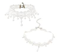 UOPJDD Collana Perla in Pizzo da 1 Pezzi E Catena di Clavicole Perle da 1 Pezza, Gioielli Gotici, Accessori per Abbigliamento per Feste, Gioielli da Donna.