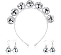 UOPMQGB 2 paia di orecchini da discoteca 1 pezzo cerchietto da discoteca con orecchini a sfera riflettente Accessori cerchietto da discoteca, accessori da discoteca