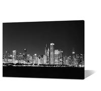uoppoum Stampa artistica da parete su tela con skyline dell'Illinois, decorazione da parete in bianco e nero con immagine del tramonto di Chicago City, lago Michigan, paesaggio urbano, poster per