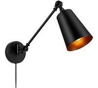 UOPYNE Applique da parete industriali, luci a dondolo regolabili, lampada retrò nera con spina, lettura comodino for camera letto
