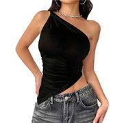 UoQo Top da donna monospalla crop top sexy da donna per uscire top carino Y2k camicie estive slim fit basic top, Nero , L