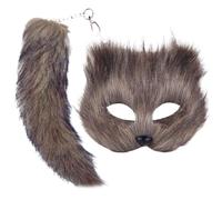 Uoqpty Set di costumi per cosplay di animali, costume cosplay per ragazze con coda di animale, mezza copertura per il viso peloso per feste di raduno