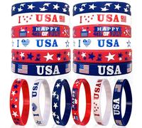UOUYOO Braccialetto in silicone con bandiera americana, 18 pezzi, 4 luglio, braccialetti patriottici, rosso, bianco e blu, in silicone, accessori per il quarto di luglio, per festa dell'indipendenza