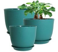 UOUZ, Grandi vasi moderni in plastica con fori di drenaggio e sottovaso, per piante da interno ed esterno, 30,5 cm, 25,4 cm e 22,9 cm, verde malachite