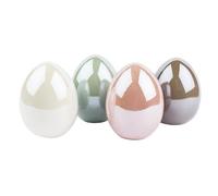 Uova decorative in ceramica, uova di Pasqua effetto porcellana, lucide, con effetto madreperla, crema, grigio tortora, menta, rosa, 4 pezzi, altezza 8 cm, diametro 6 cm