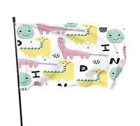 Uova di dinosauro Bandiera da giardino 3x5 FT Cartone animato Sorriso Faccina triste Animale Dino Emozione Uova verdi Poliestere Cortile Bandiere Casa Patio Prato Banner di auguri per esterni