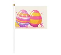 Uova di Pasqua con motivo a righe gialle e rosa, piccole bandiere tenute in mano, mini bandiere su bastone per feste, attività di squadra, parate, decorazione per le vacanze, confezione da 10