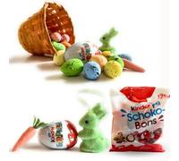 Uova Di Pasqua Kinder 2025 - Cesto Pasquale + Ovetto Kinder Sorpresa + 125 Ovetti Shoko Bons + Decorazioni Pasquali