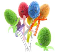 Uova di Pasqua su stecco con fiocchetto, decorazione colorata, 6 pezzi