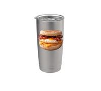 Uova e formaggio su un panino per la colazione con muffin inglesi Bicchiere termico in acciaio inox doppia parete