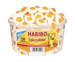 Uova fritte Haribo in scatola rotonda 150 pezzi 975g