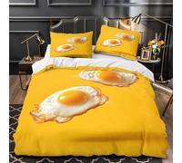 Uova fritte Set Di Copripiumino Set di biancheria da letto 3 Pezzi microfibra stampa di 3D cerniera nascosta con federa ColazioneStileCibo copripiumino for coppie e adulti Single（140x200cm）