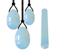uova yoni jadeOpal Yoni Egg And Wand Uova da massaggio forate in pietra naturale al 100% per le donne Palline da massaggio per esercizi Kegel, bacchetta per uova forate