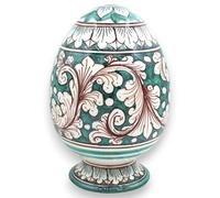 Uovo con Gambo, ceramica Caltagirone, h 23 x 15 cm ca. Decoro Barocco Bianc
