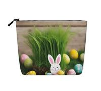 Uovo di Pasqua Coniglietto Erba Stampa Legno Trucco Donna Trucco Bag Zipper Pouch Travel Storage Pouch Grande Capacità Borsa