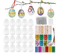 Uovo di Pasqua Decorazioni 20 Uova di Pasqua in polistirolo, Pasqua in polistirolo da Appendere Set con Colorate Spille Artigianato Adesivi Nastri, Set Fai da Te Decorazione Pasquale