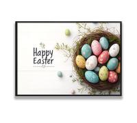 Uovo di Pasqua Nido Tela di canapa Arte della parete Moda Vacanze Stampe stagionali Poster Minimalismo Pittura Immagine Opera d'arte per lavanderia Decor 60x92cm con cornice nera
